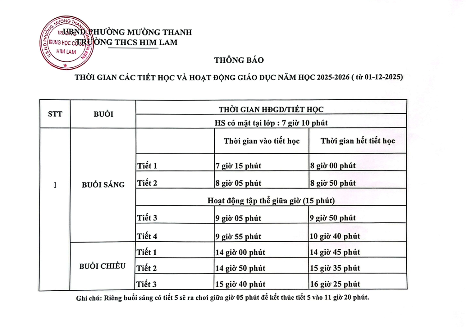 TB THOI GIAN HỌC CAC TIET THANG 11-12